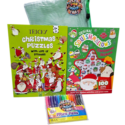 Squishmallows: 100 Puffy Christmas Stickers, Tricky Puzzles with Lots of Stickers & Fibre Pens