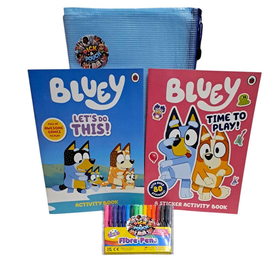Bluey Let's Do This! Activity Book, Time to Play! Sticker Book & Colouring Pens Set