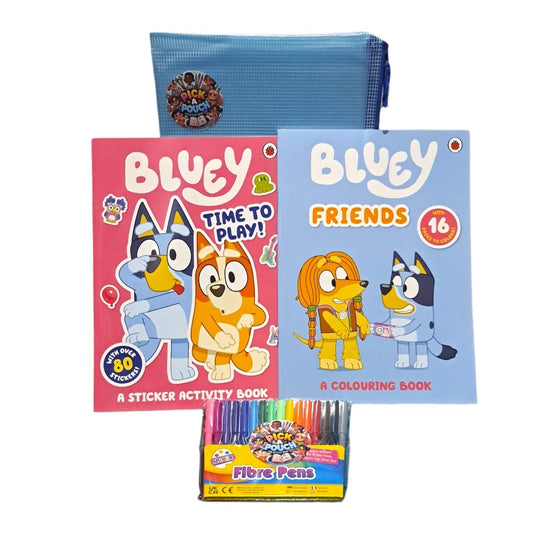 Bluey & Friends: Sticker Activity Book, Friends Colouring Book & Fibre Pens