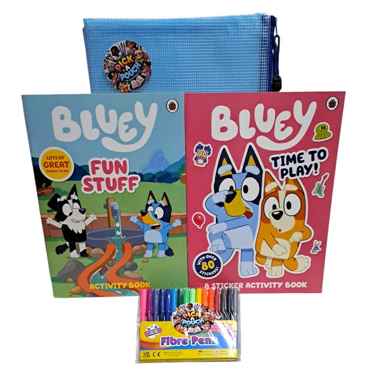Bluey Fun Stuff & Time to Play! Sticker & Activity Book Set with Colouring Pens