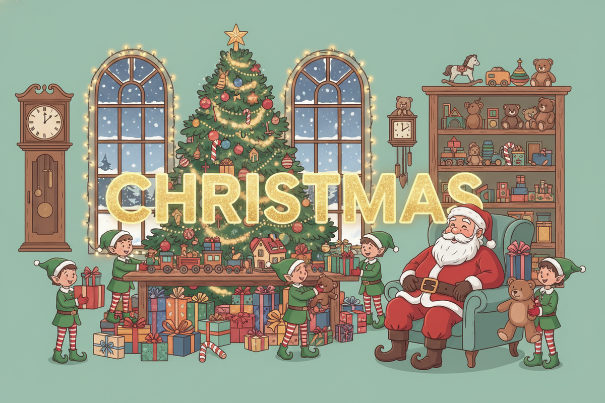 Christmas scene with mint green background